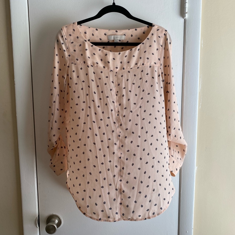 LOFT pink polka dot business blouse size small